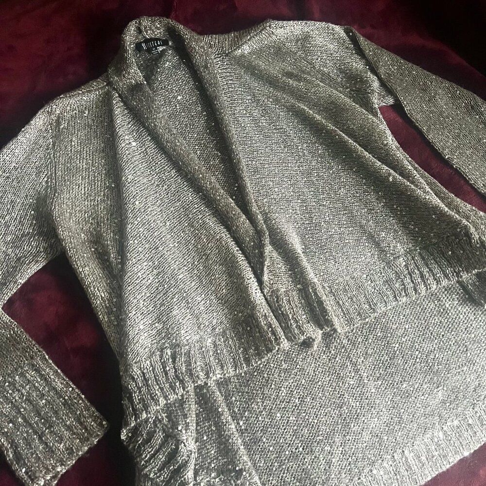 Sophisticated Glittering Waterfall Cardigan Sweater, Sz. Medium